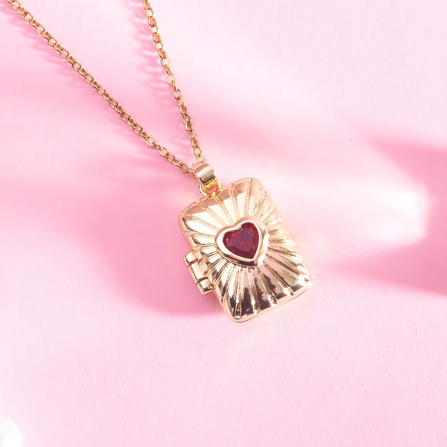 Sunburst Red Heart Locket Necklace By Gleamy