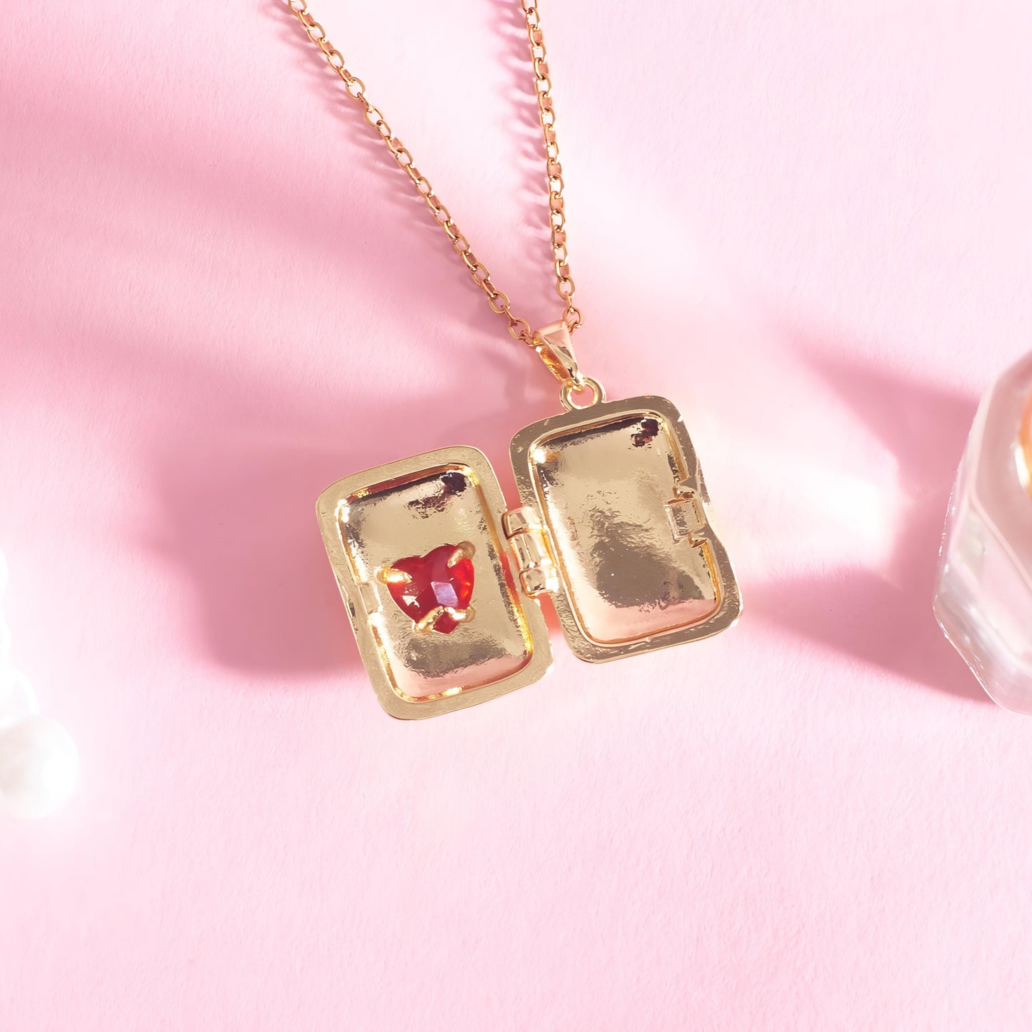 Sunburst Red Heart Locket Necklace By Gleamy