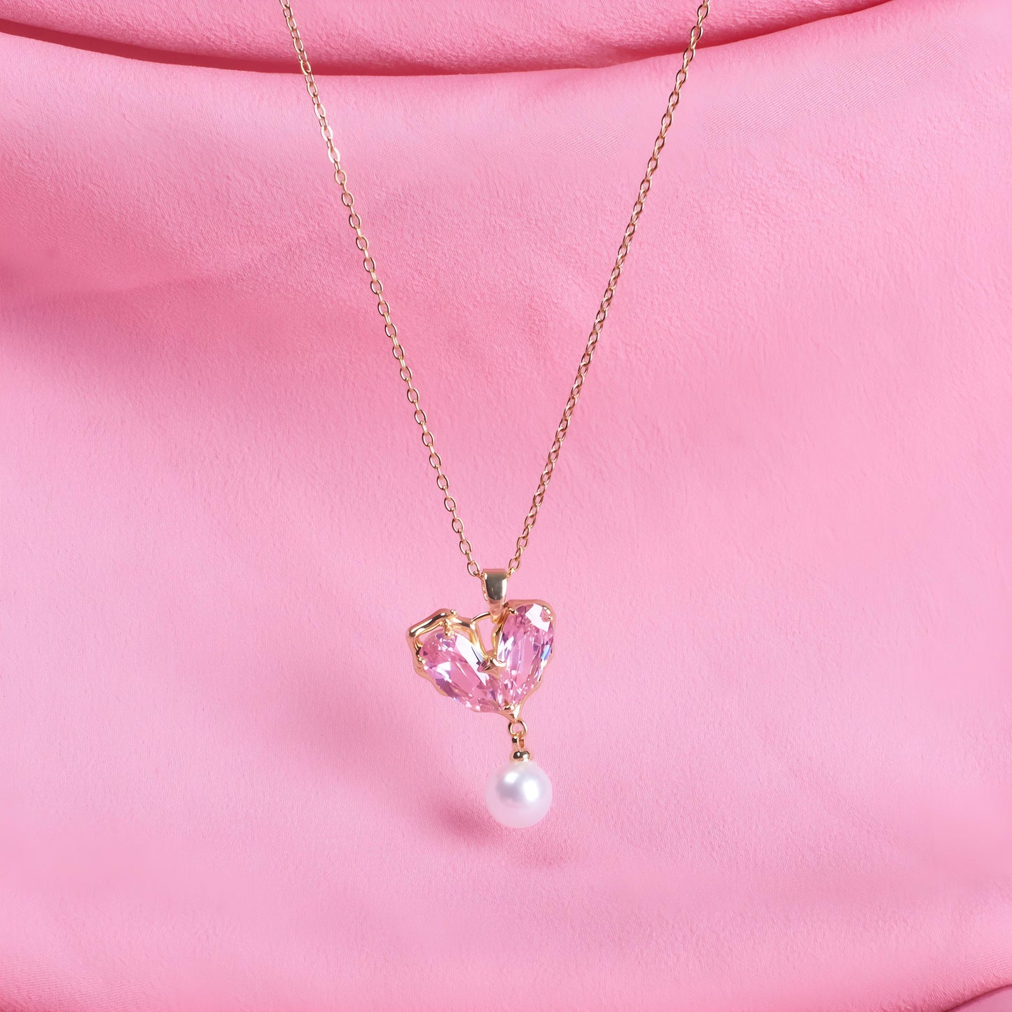 Heart of Pearl Necklace-Pink By Gleamy