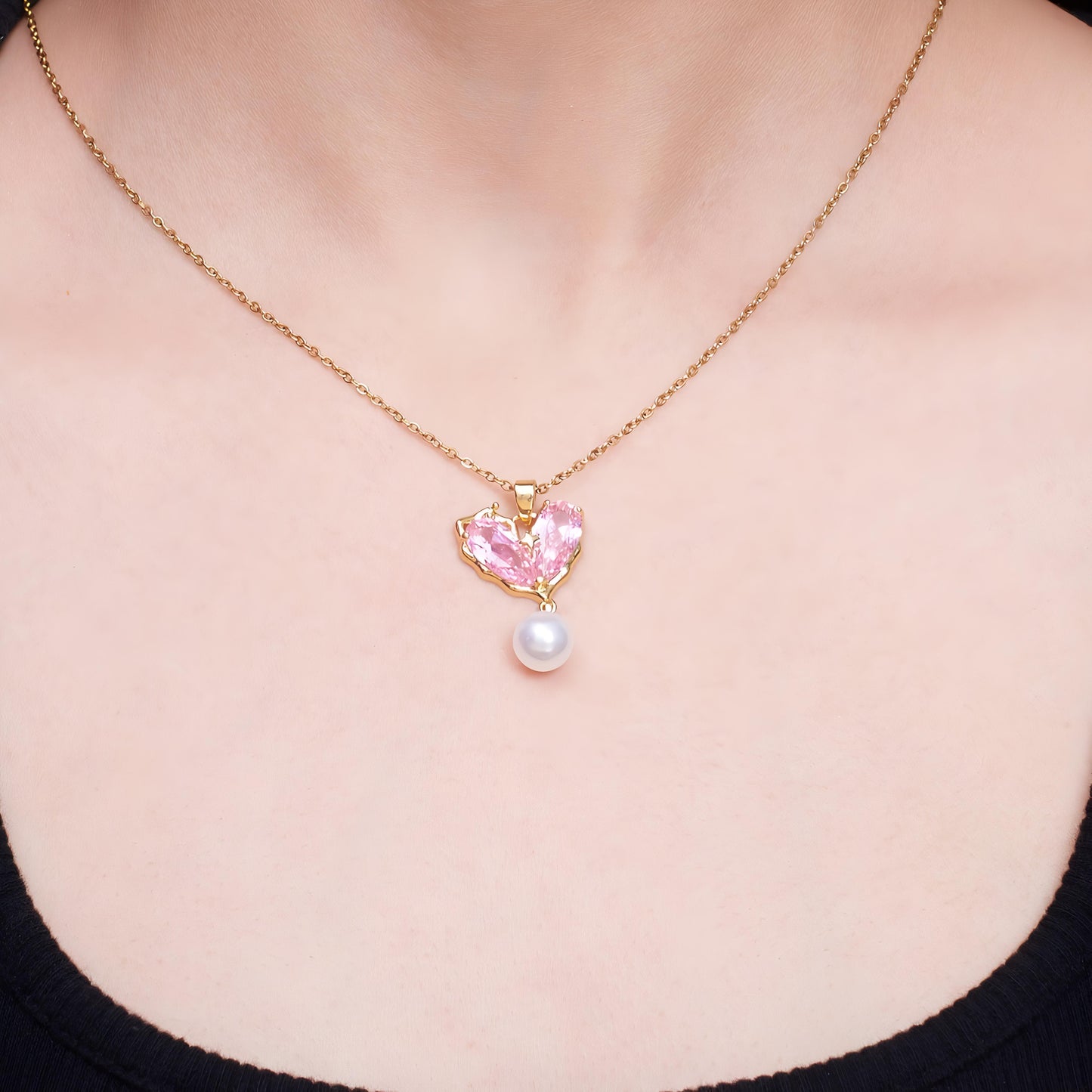 Heart of Pearl Necklace-Pink By Gleamy