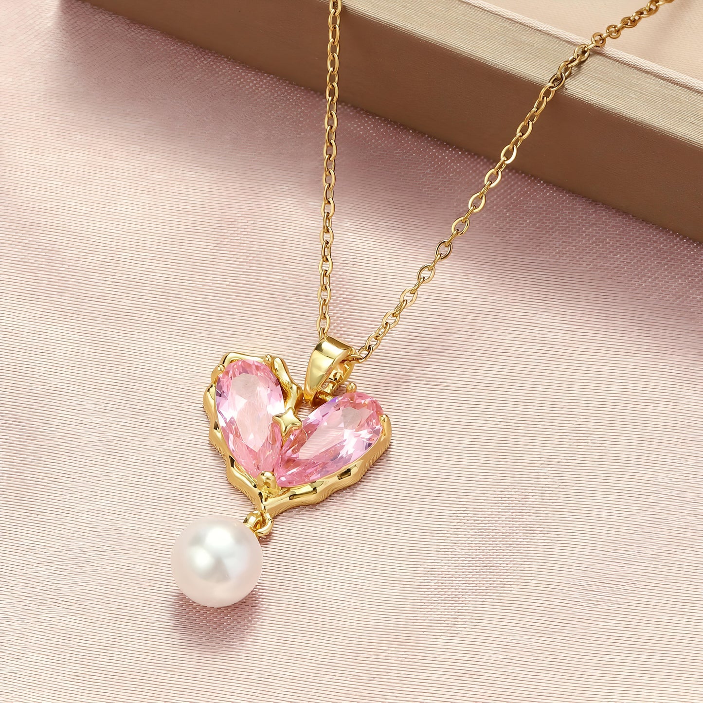 Heart of Pearl Necklace-Pink By Gleamy