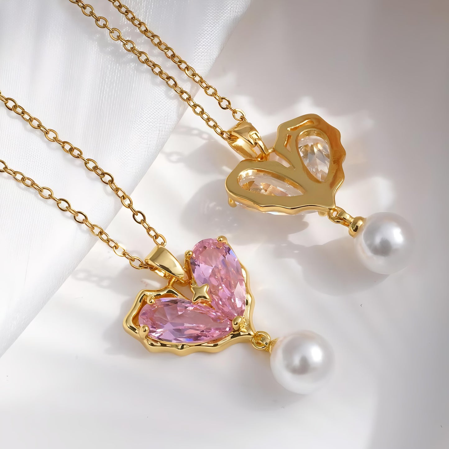 Heart of Pearl Necklace-Pink By Gleamy