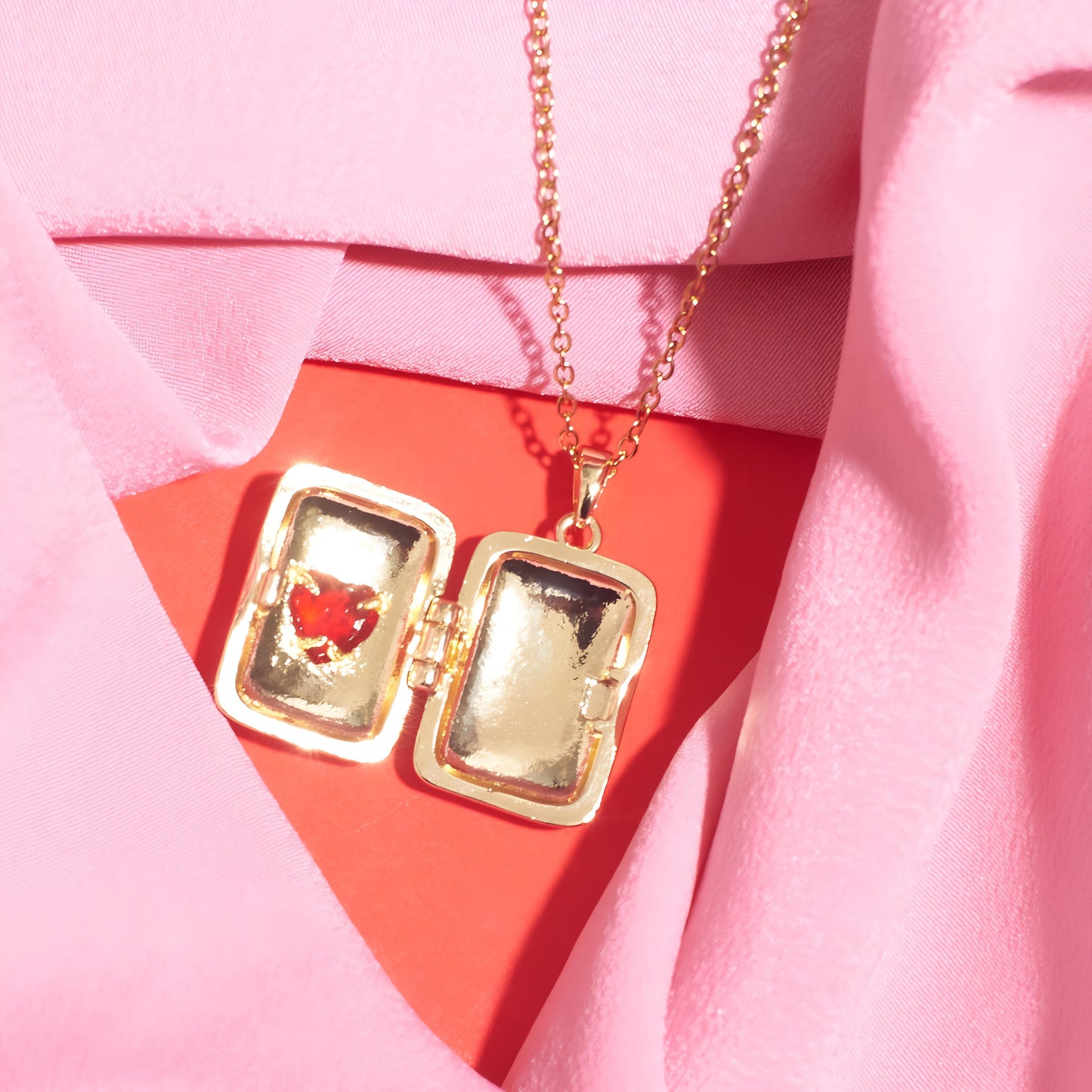 Sunburst Red Heart Locket Necklace By Gleamy