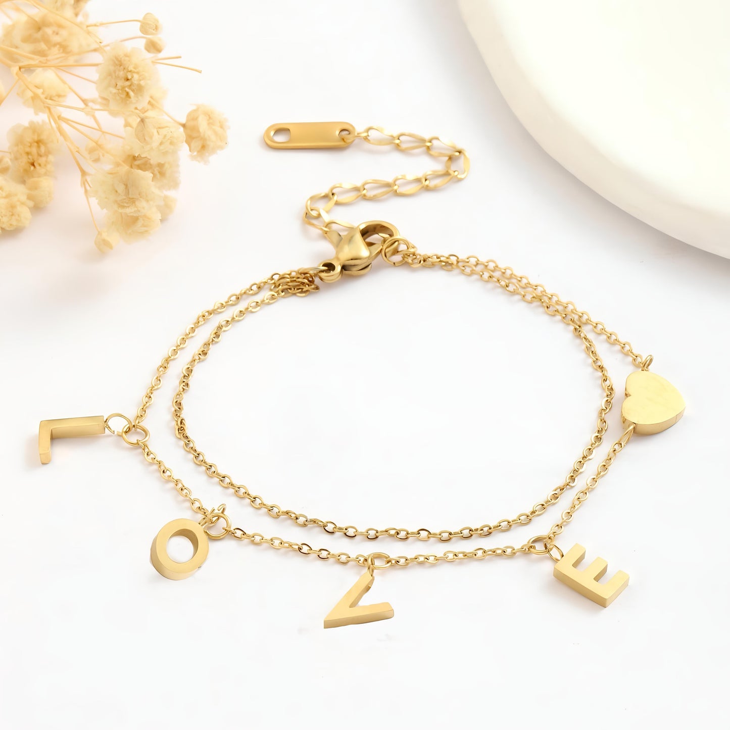 LOVE Heart Gold Bracelet by GLEAMY