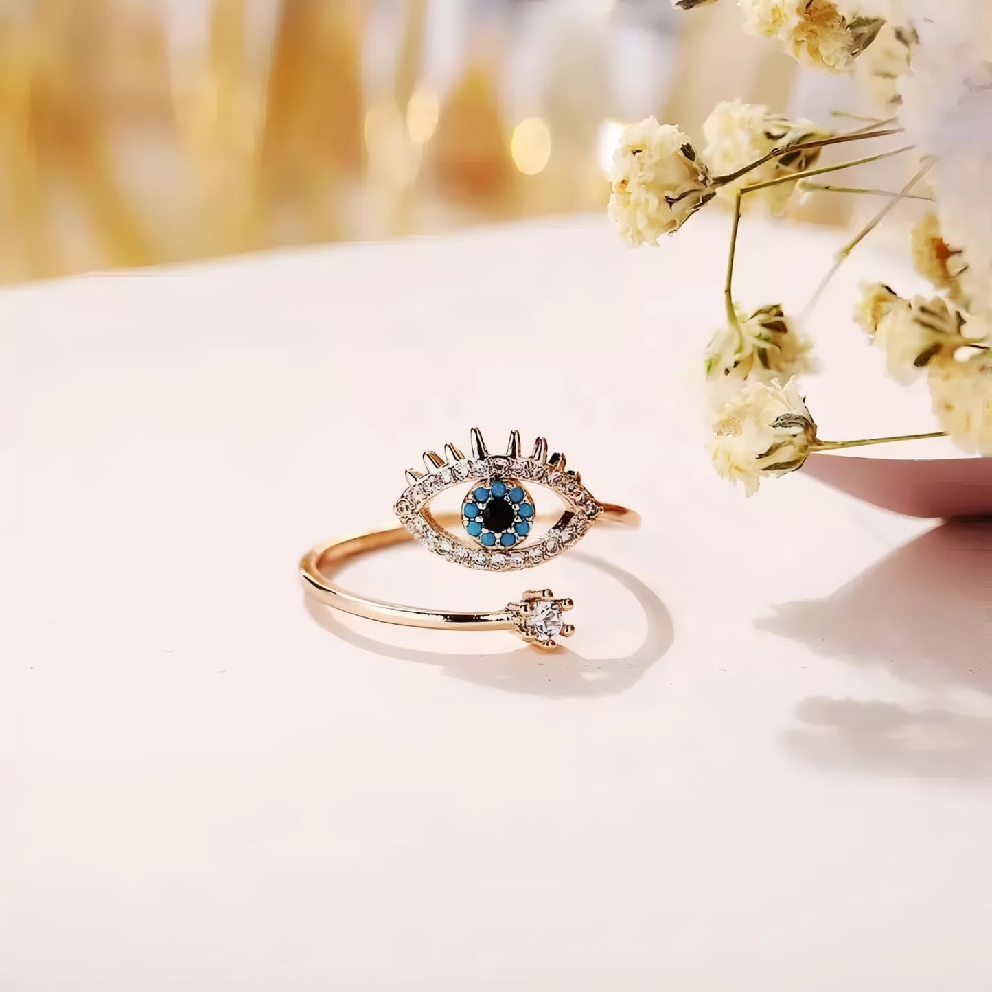 Cute Evil Eye Adjustable Ring - Rose Gold by GLEAMY