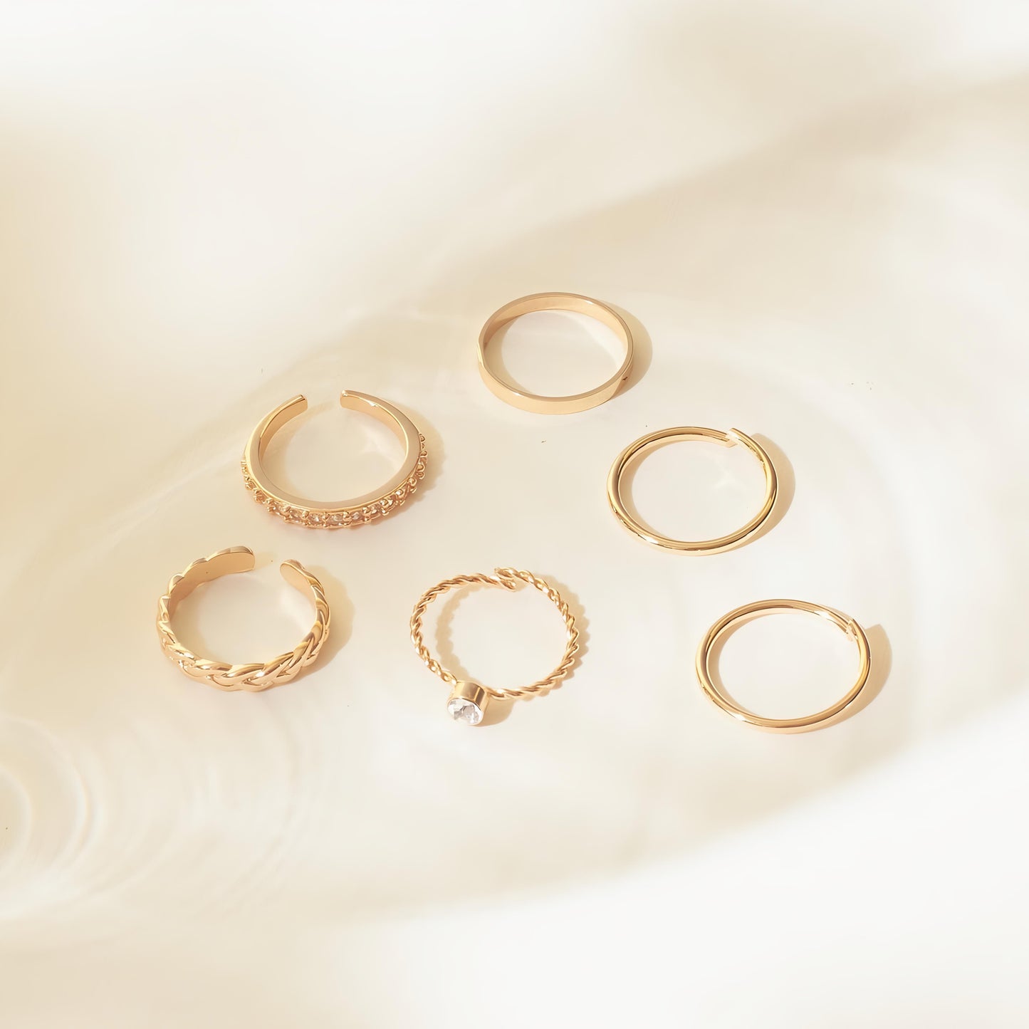 Set Of 6 Golden Sage Rings by GLEAMY
