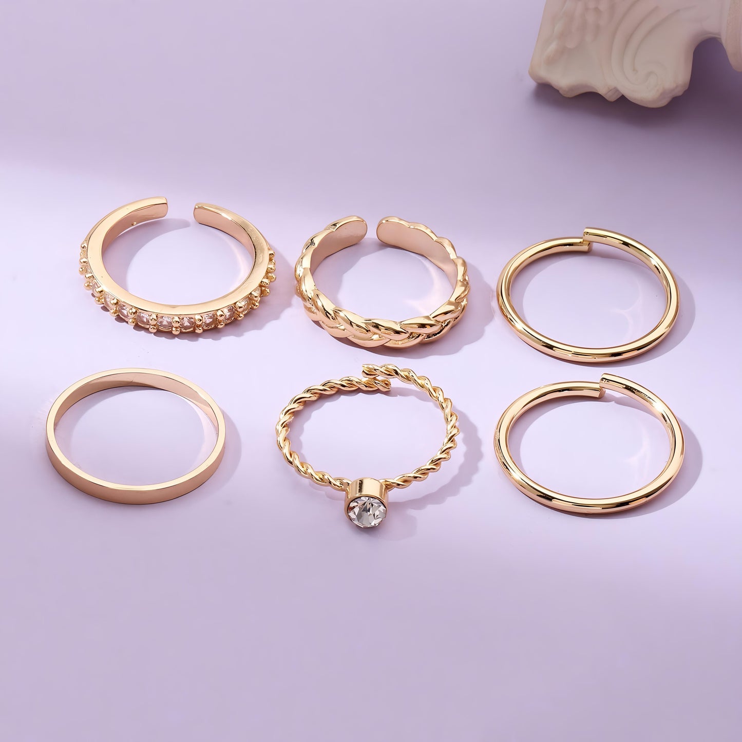 Set Of 6 Golden Sage Rings by GLEAMY