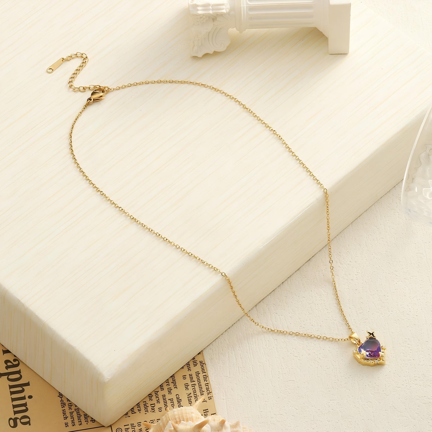 Pink Heart With Tales Necklace By GLEAMY