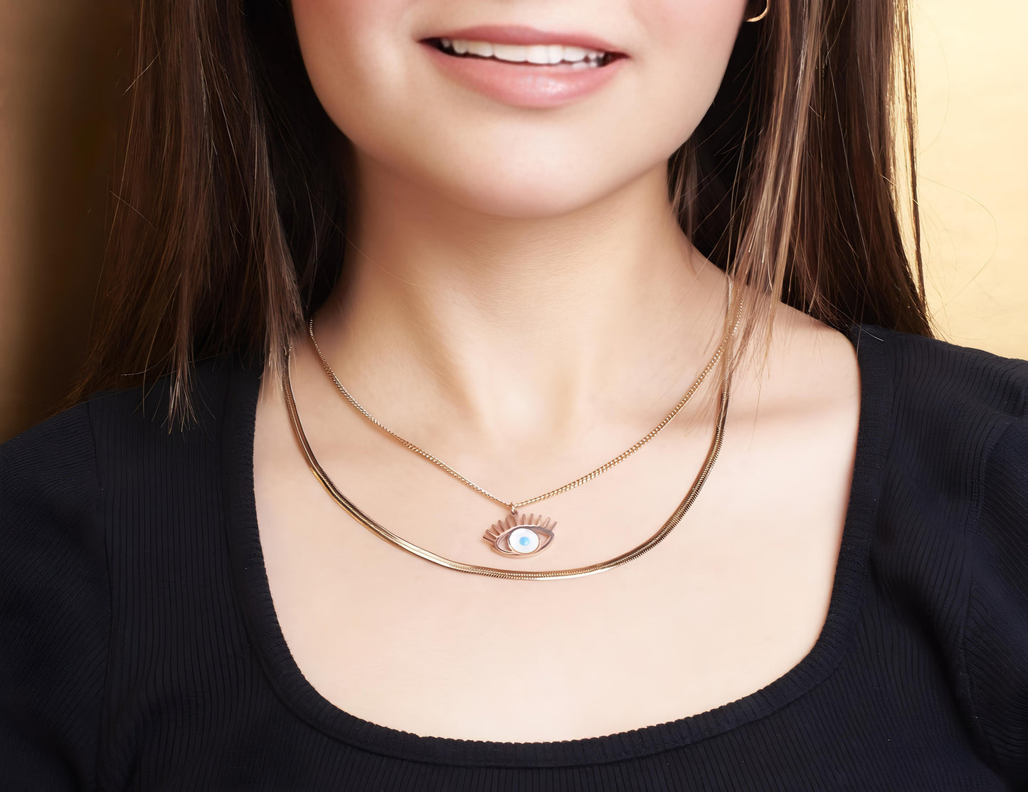 Nyx Evil Eye Necklace - Rose Gold by GLEAMY