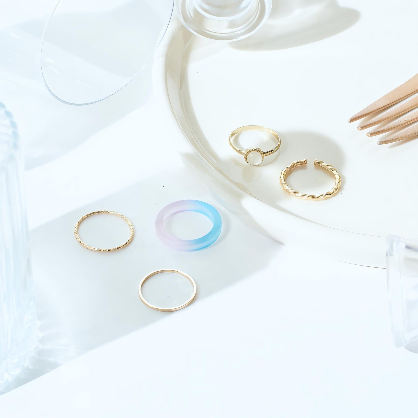 Set Of 5 Rain & Sunshine Rings by GLEAMY