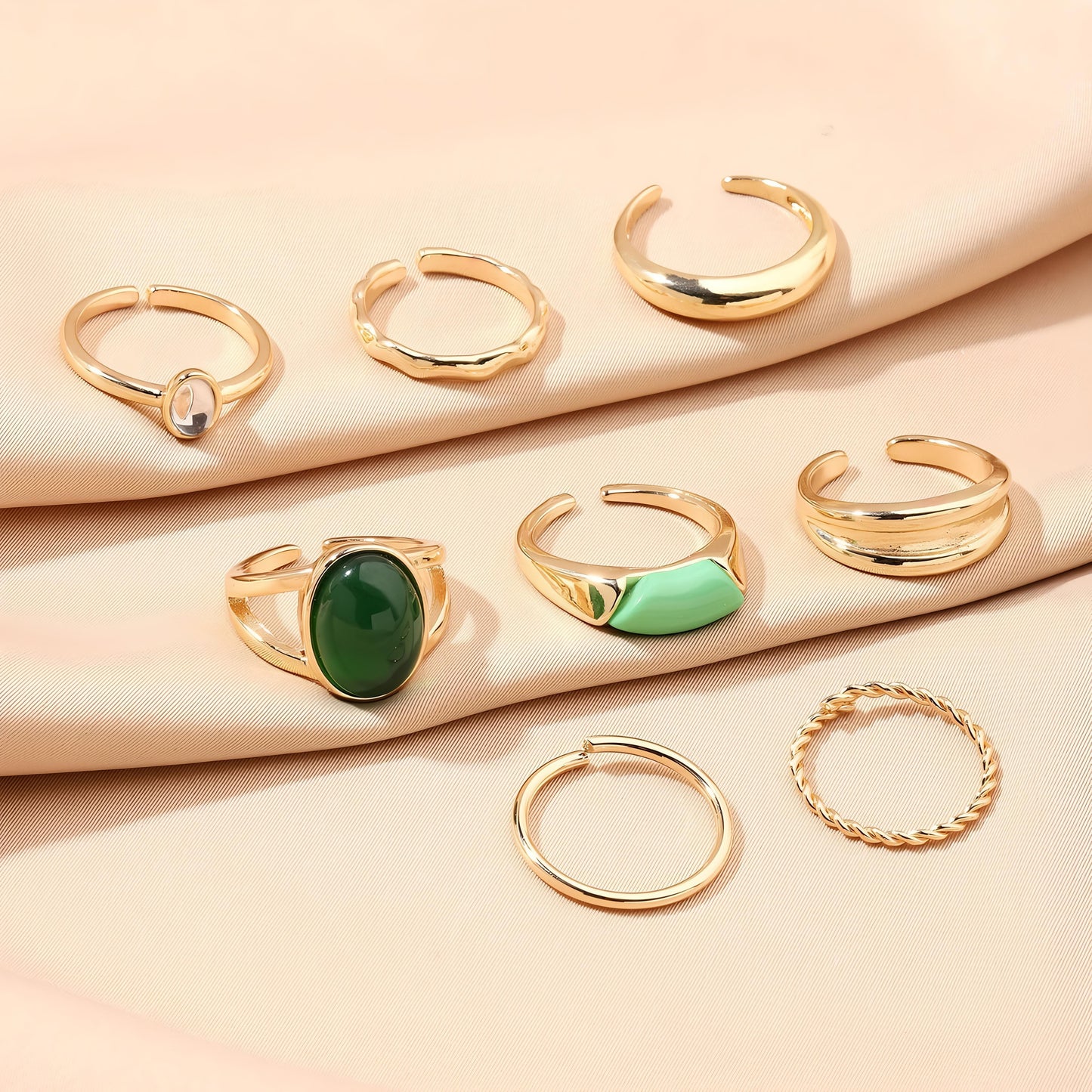 Set Of 8 Ignite Emerald Rings by GLEAMY