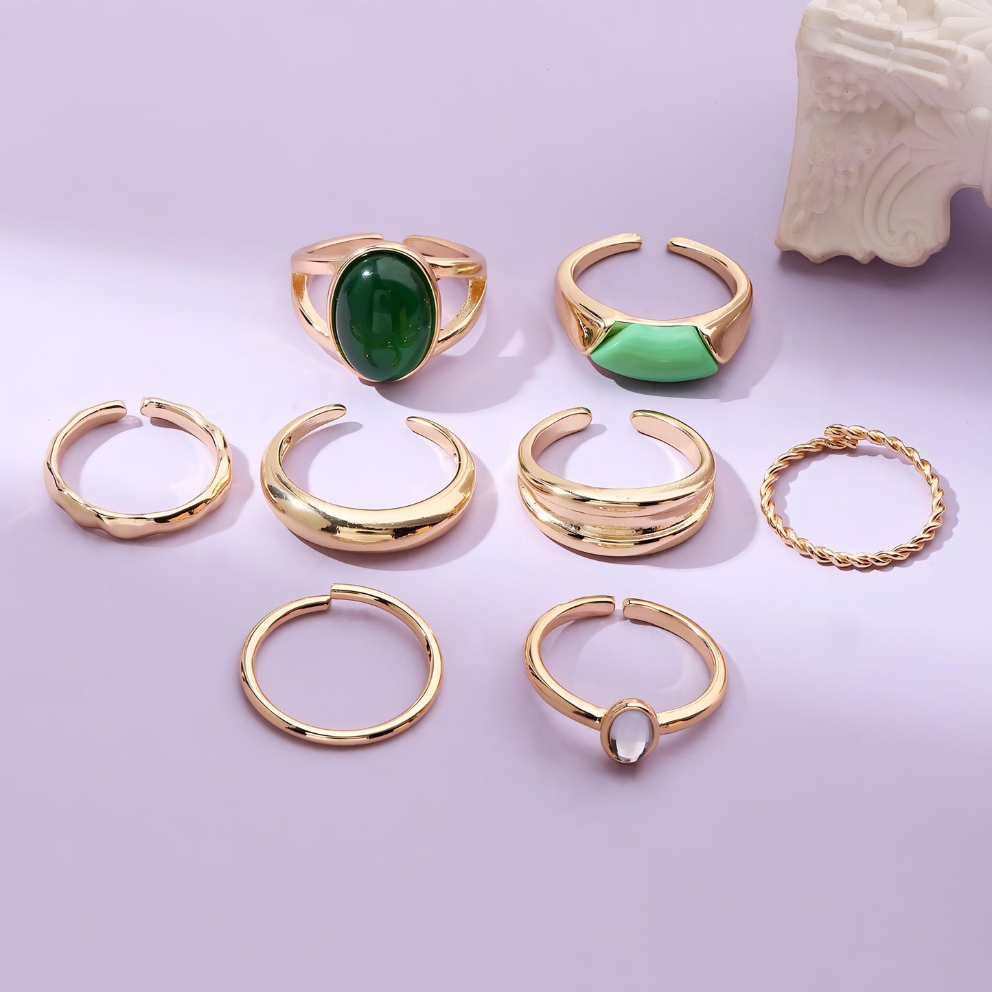 Set Of 8 Ignite Emerald Rings by GLEAMY