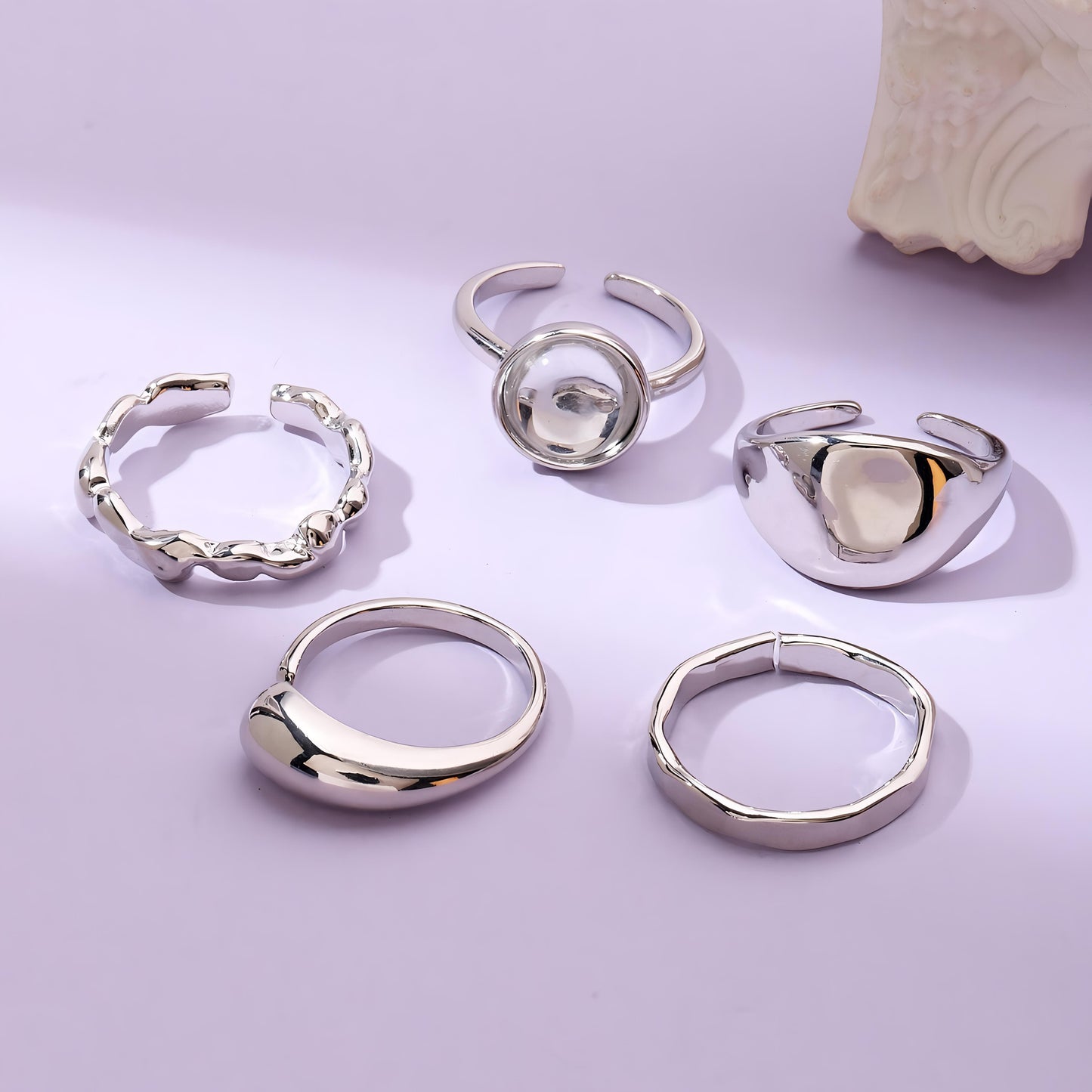 Set Of 5 Silver Sage Rings by GLEAMY