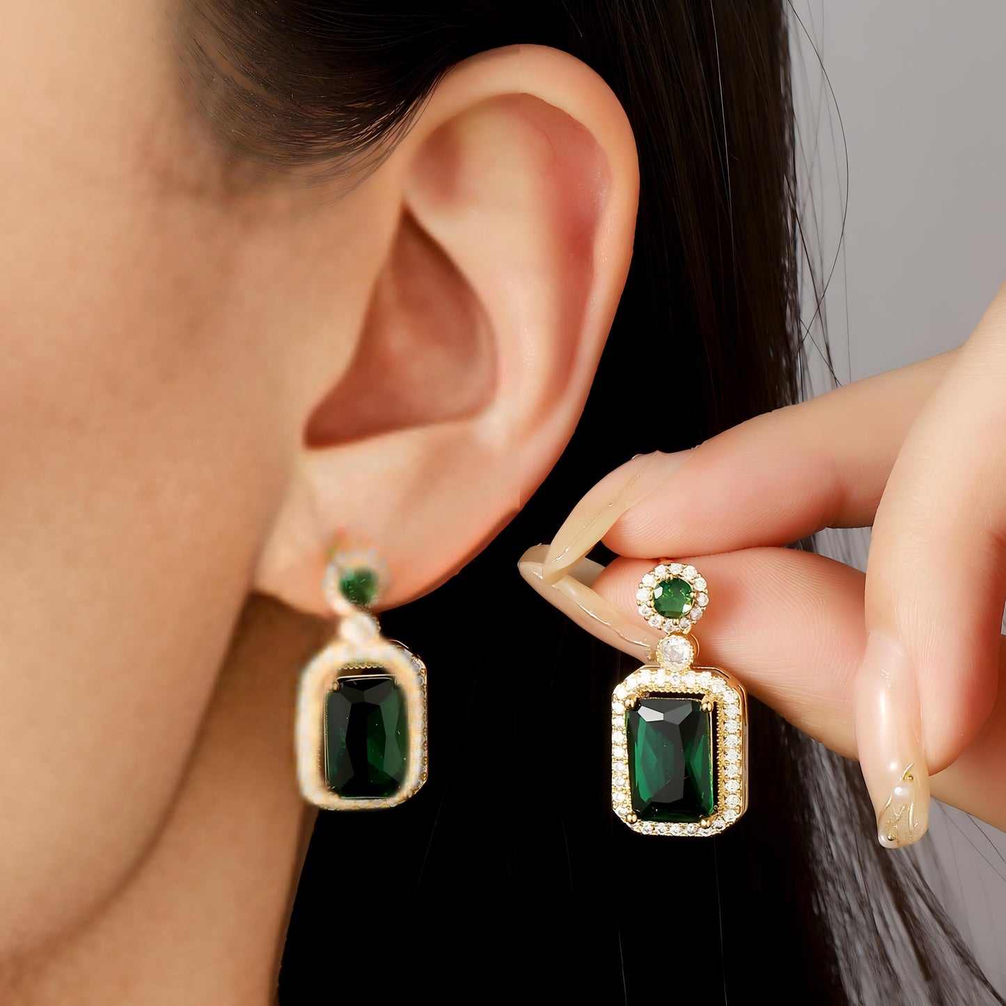 Avery Emerald Crystal Earring by GLEAMY
