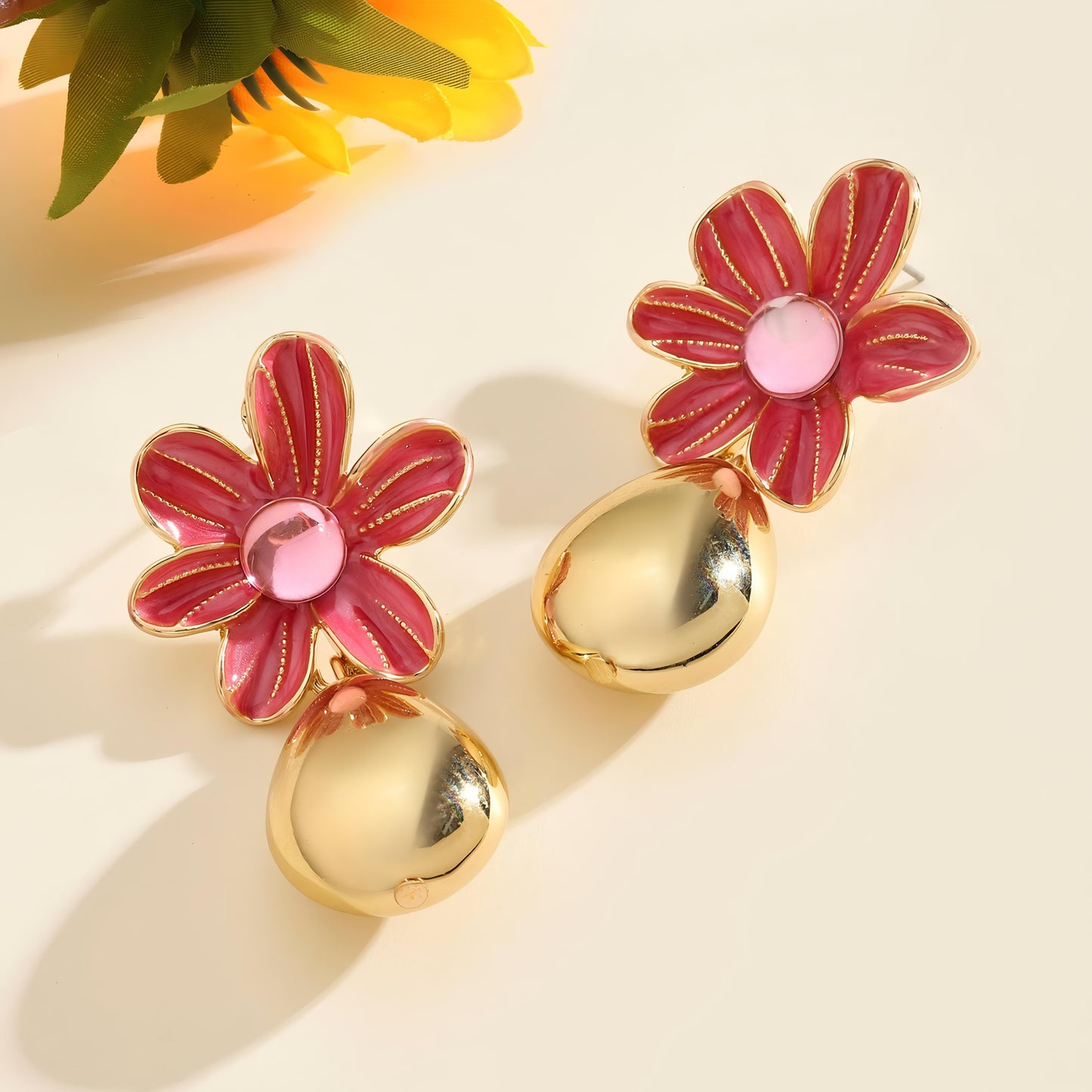 Palatial Floral Drop Gold Earring by GLEAMY