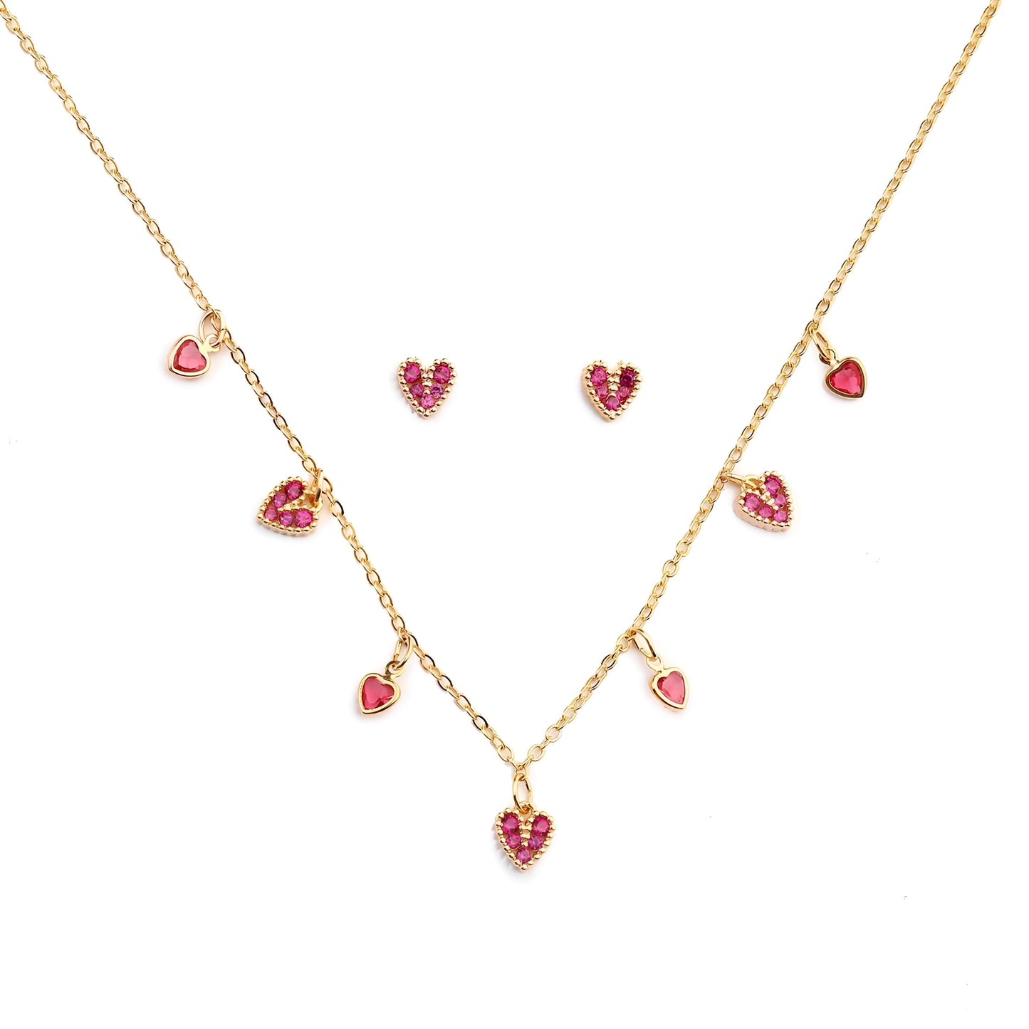 Ruby Kiss Necklace and Earrings Set by GLEAMY
