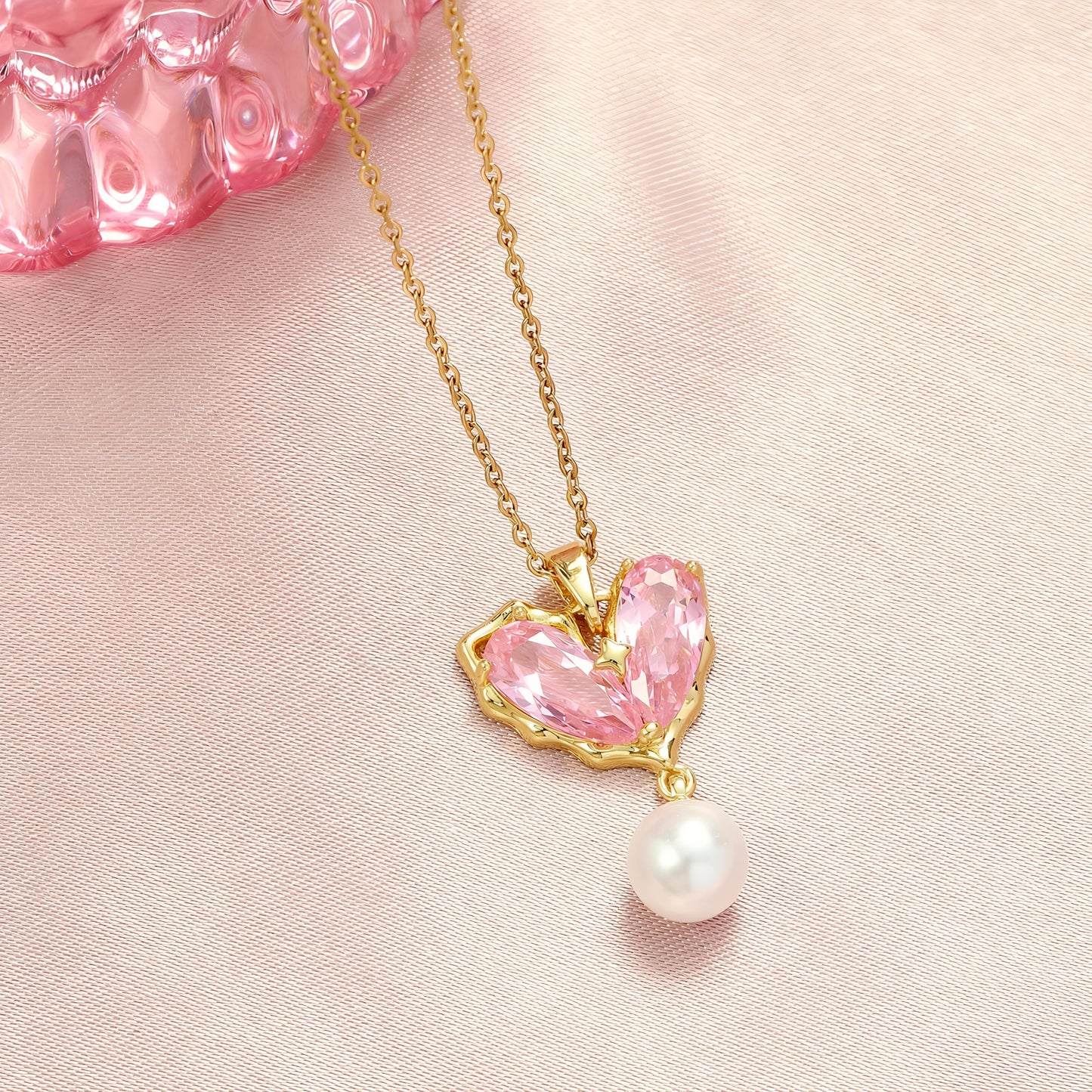 Heart of Pearl Necklace-Pink By Gleamy