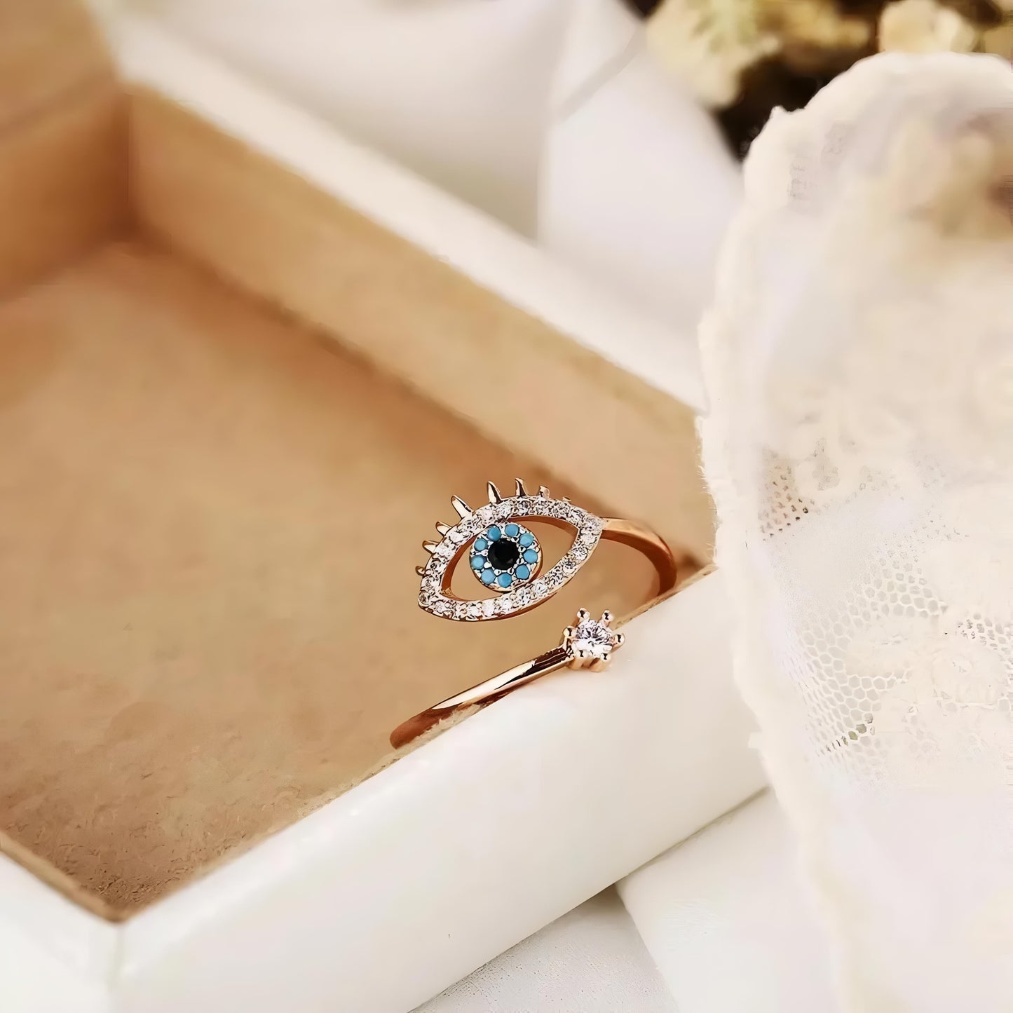 Cute Evil Eye Adjustable Ring - Rose Gold by GLEAMY