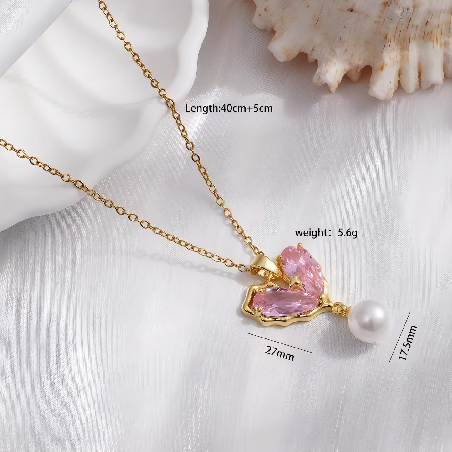 Heart of Pearl Necklace-Pink By Gleamy