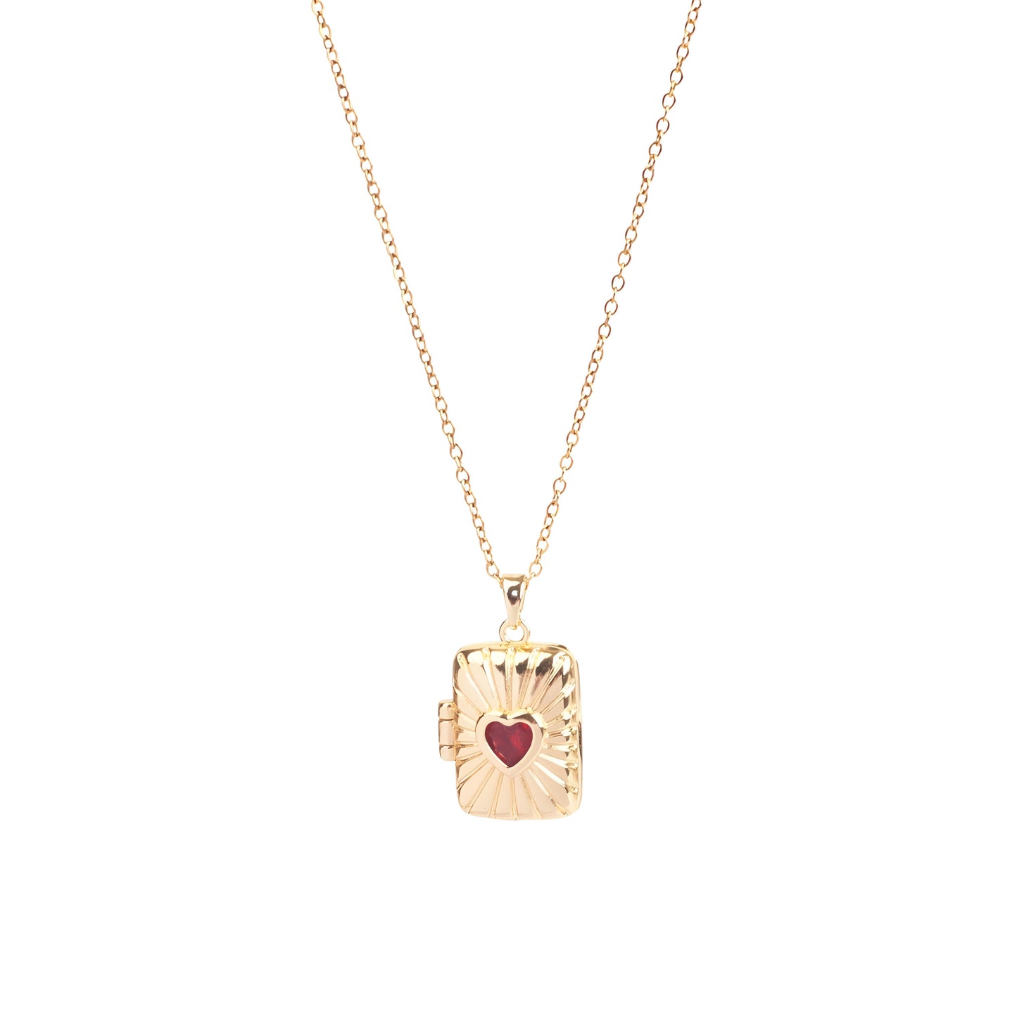 Sunburst Red Heart Locket Necklace By Gleamy