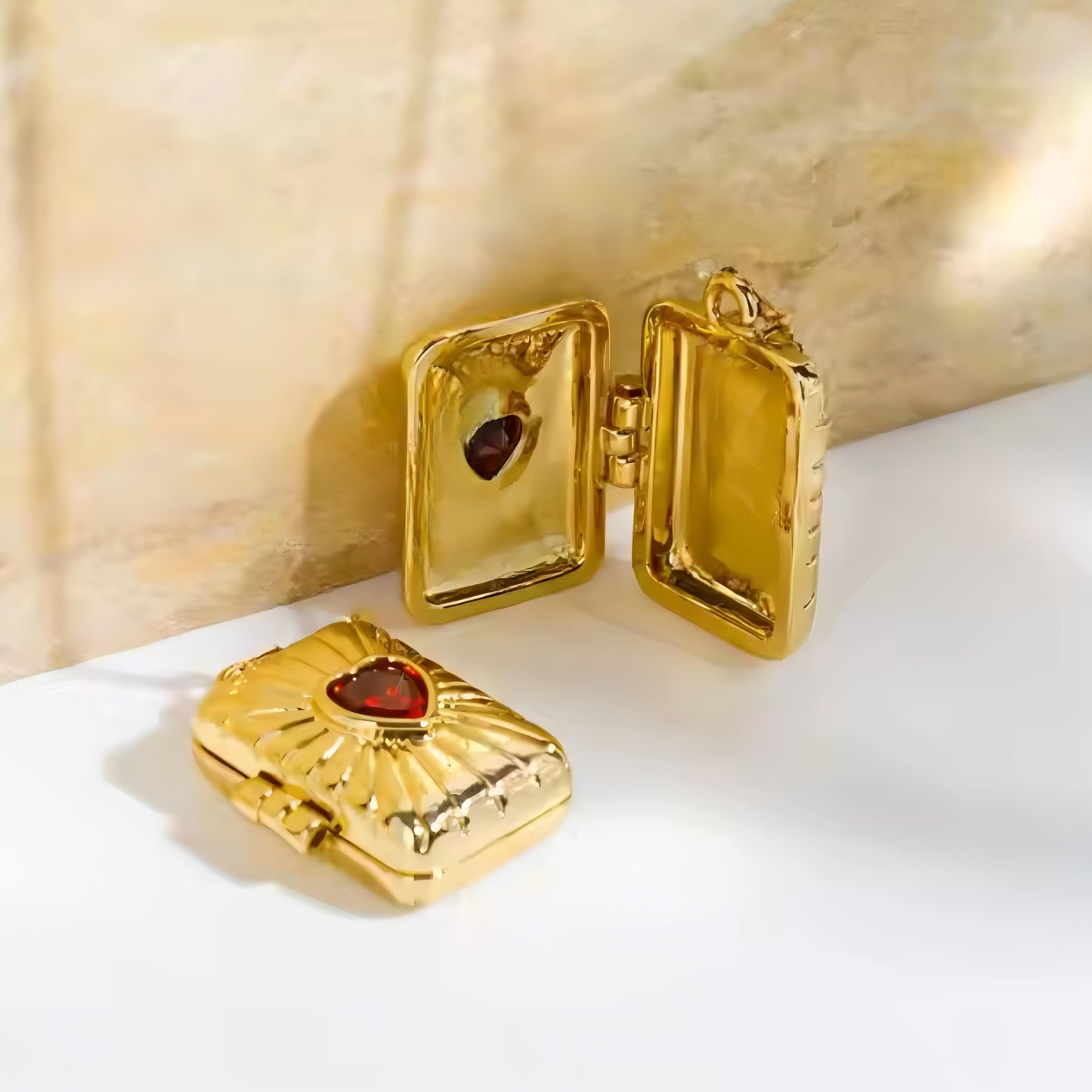 Sunburst Red Heart Locket Necklace By Gleamy