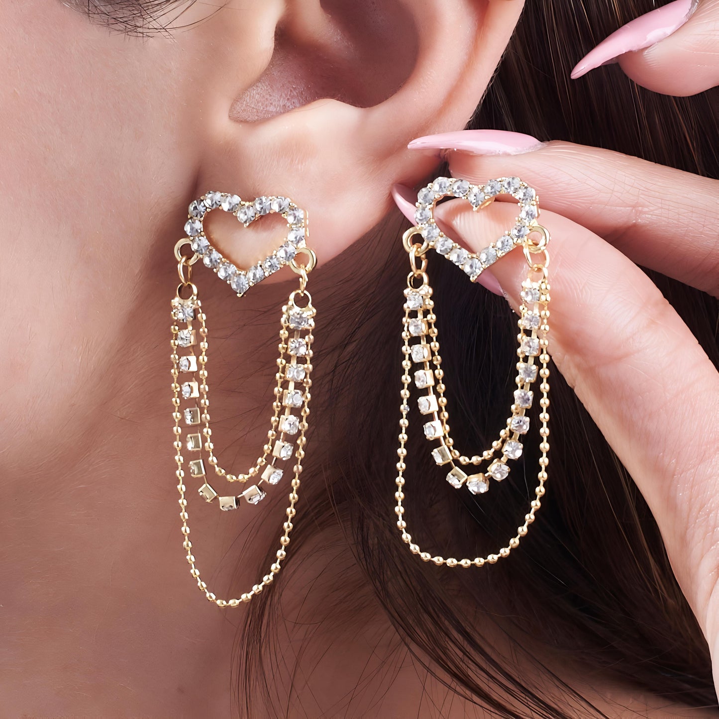 Elegant Heart Chain Earrings By Gleamy