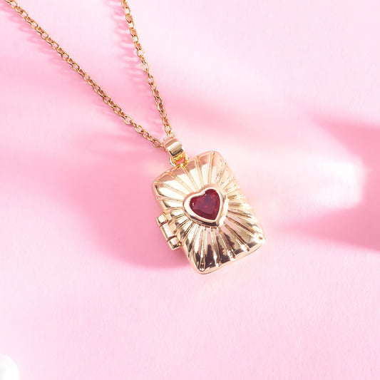 Sunburst Red Heart Locket Necklace By Gleamy