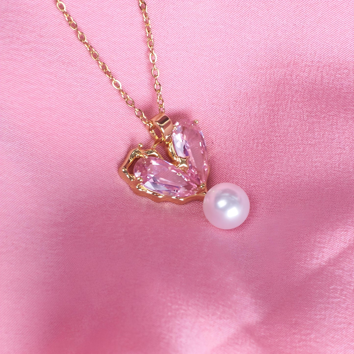 Heart of Pearl Necklace-Pink By Gleamy