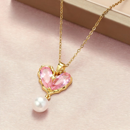 Heart of Pearl Necklace-Pink By Gleamy