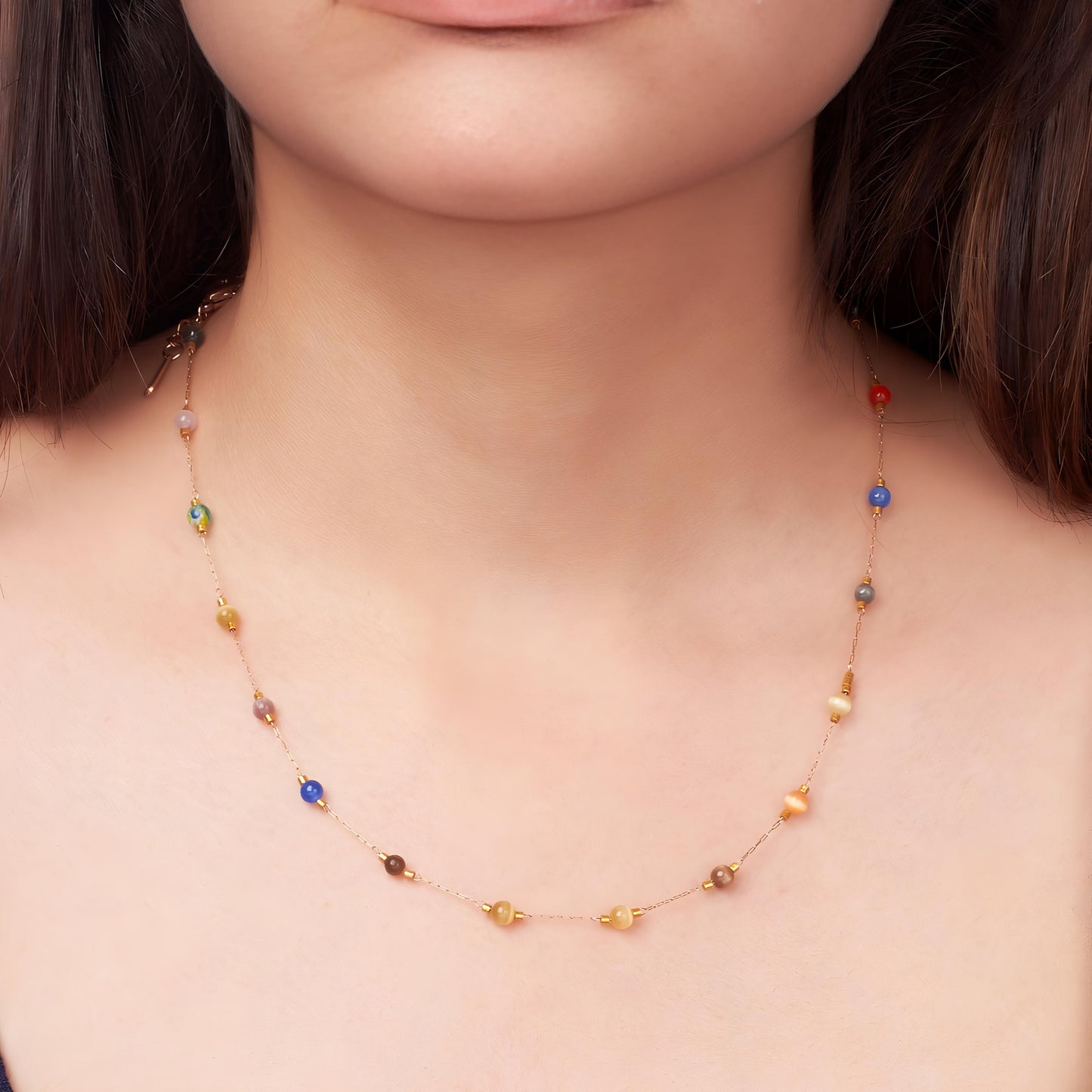 Jewel Tone Delight Rose gold Necklace by GLEAMY