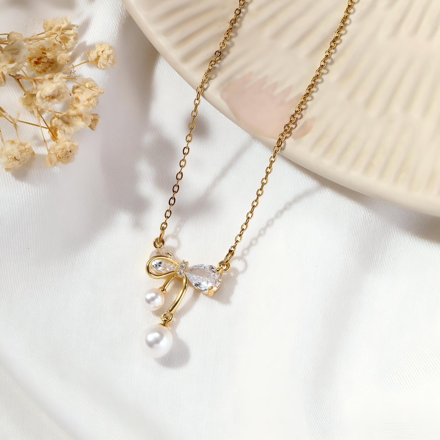Solace Crystal & Pearl Pendant by GLEAMY