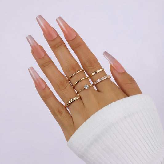 Set Of 6 Golden Sage Rings by GLEAMY