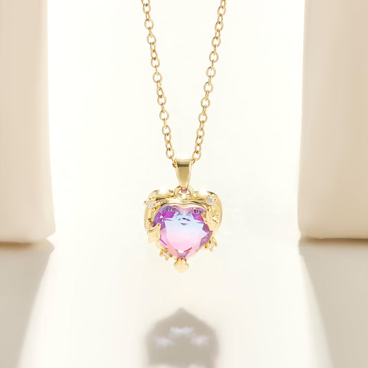 Pink Heart With Tales Necklace By GLEAMY