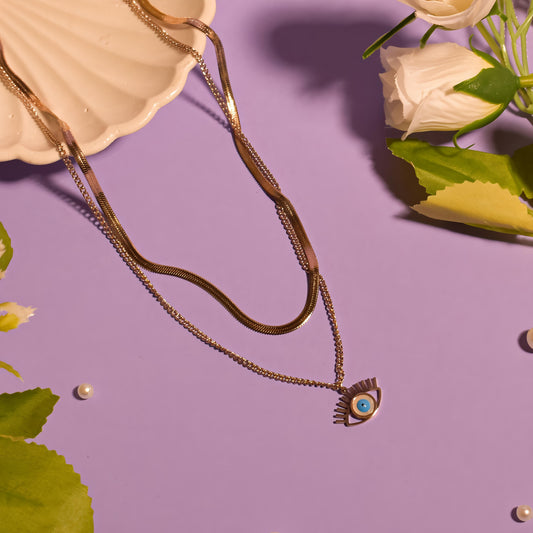 Nyx Evil Eye Necklace - Rose Gold by GLEAMY