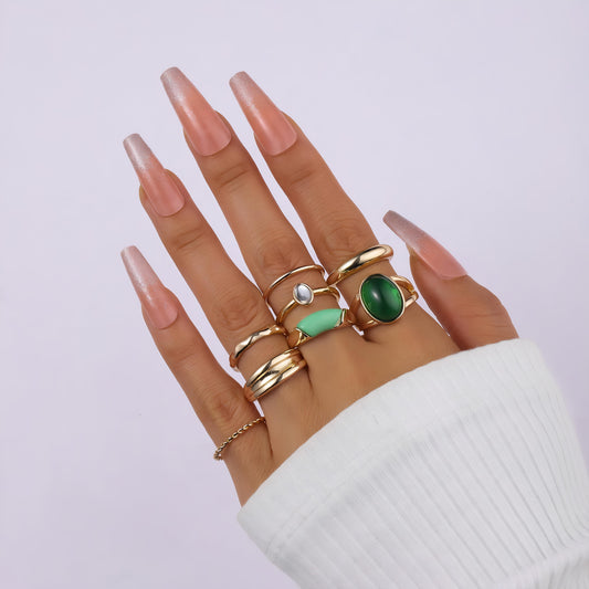 Set Of 8 Ignite Emerald Rings by GLEAMY