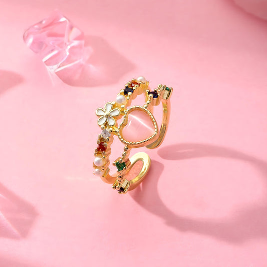 Gemstone Heart Ring with Floral by GLEAMY