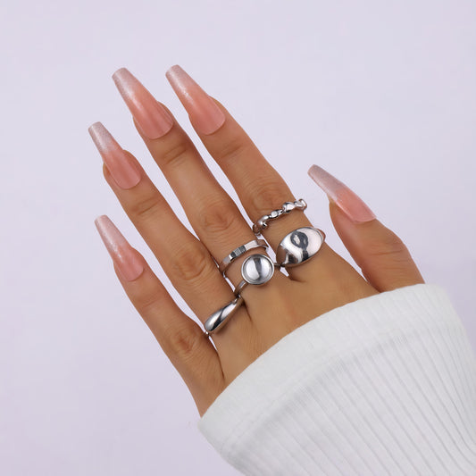 Set Of 5 Silver Sage Rings by GLEAMY