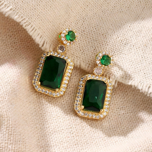 Avery Emerald Crystal Earring by GLEAMY