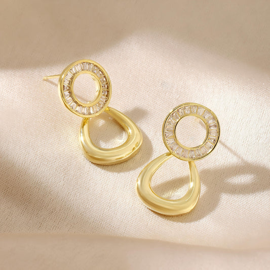 Yume Crystal Round Gold Earring by GLEAMY