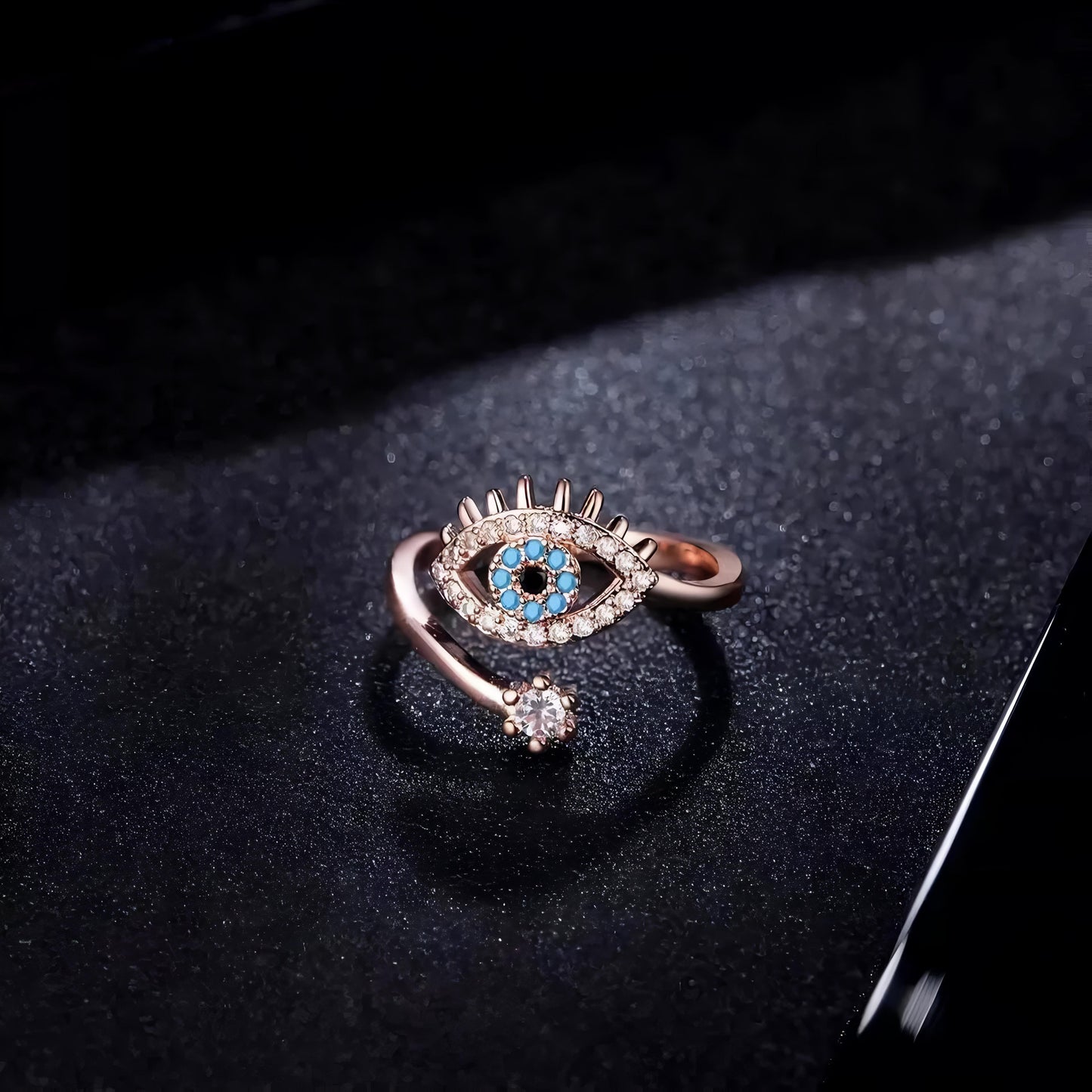 Cute Evil Eye Adjustable Ring - Rose Gold by GLEAMY