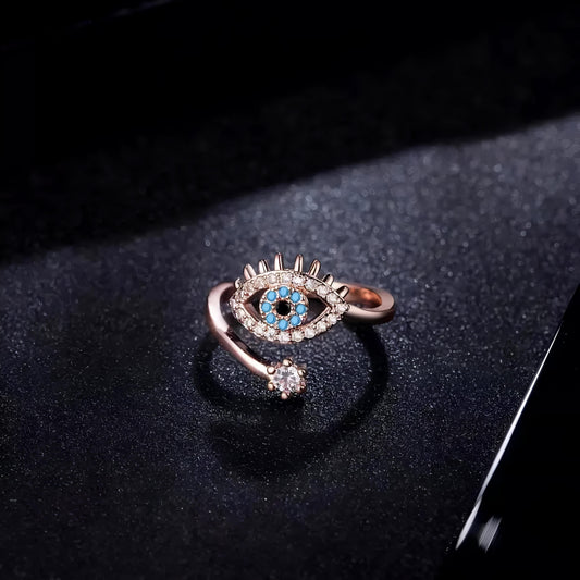 Cute Evil Eye Adjustable Ring - Rose Gold by GLEAMY
